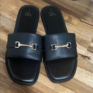 Time and Tru Black Sandals with Gold Accent